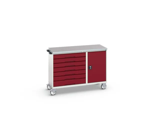 montagetafel 980x1300x600mm linoleumblad 7 laden kast front RAL3004