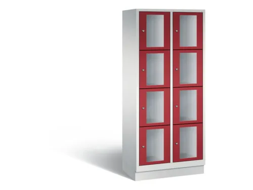 Lockerkast 1800x810x500mm 2x4 vakken Cilinderslot, Sokkel, RAL3003