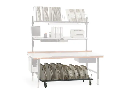 ondertafelmagazijn,v. paktafel,HxBxD 690x1600x600mm,9stalen beugels