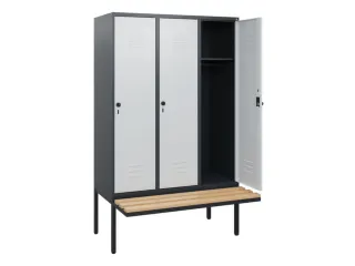 locker met bank,HxBxD 1950x1200x815mm,3vak,vak B 400mm,draaigrendel - 2