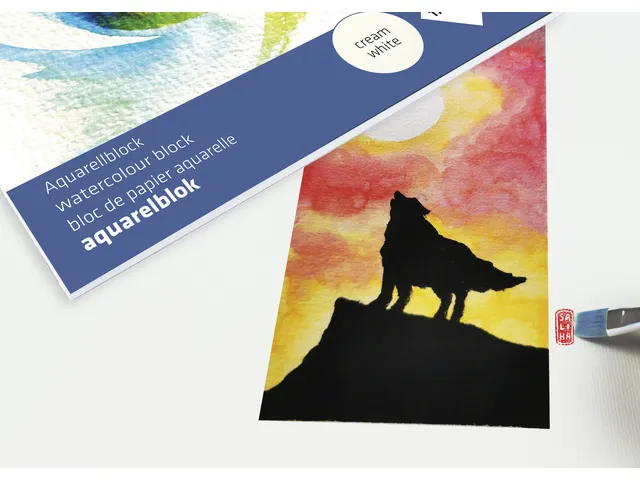 Blok aquarelpapier Kangaro A2 300g 12 vel roomwit 3 zijden verlijmd