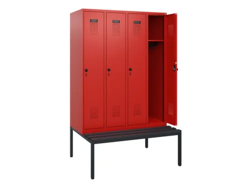 locker met bank,HxBxD 1950x1200x815mm,4vak,vak B 300mm,draaigrendel