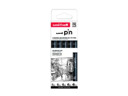 Fineliner Uni-ball Pin ASP009 set à 5 breedtes zwart