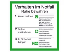 affiche,Gedrag in noodgevallen,PVC,groen/wit/zwart,om te verlijmen