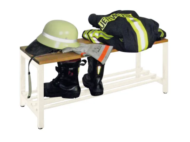 banc-patère,LxP 1000x370mm,barrettes en bois hêtre,piètement RAL901