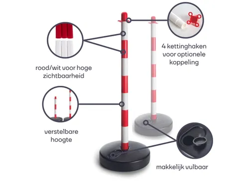 Afzetpaal Rood Wit Voor Signalisatieketting Set 2 stuks