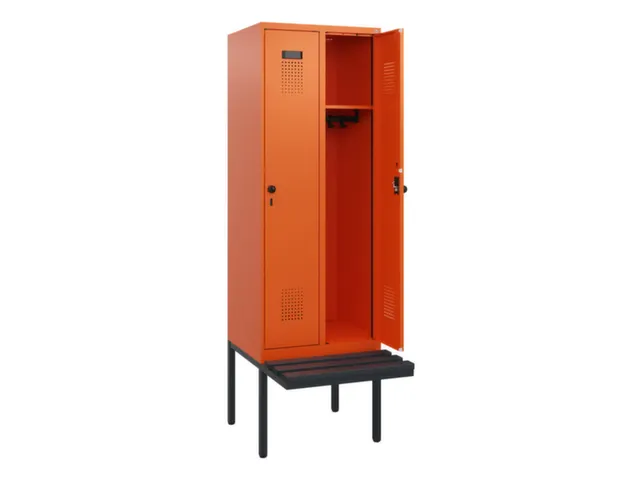 locker met bank,HxBxD 1950x600x815mm,2vak,vak B 300mm,draaigrendel