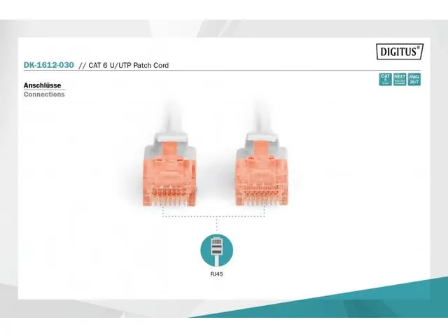 CAT 6 U-UTP patchkabel PVC AWG 26/7 Lengte 3m Grijs