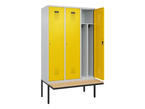locker met bank,voor scheiding van kleding,HxBxD 2120x1200x815mm,3vak