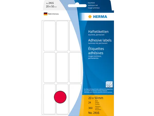 HERMA 2416 Universele etiketten 20x50mm Fluor rood 360 stuks