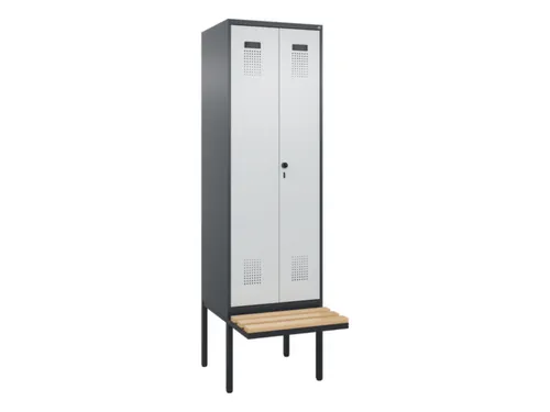 PBM-locker met bank,HxBxD 2120x600x815mm,2vak,vak B 300mm,draaigrendel