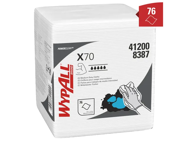 Poetsdoek WypAll X70 PowerClean 42,1x37,5cm 12x76vel wit 8387