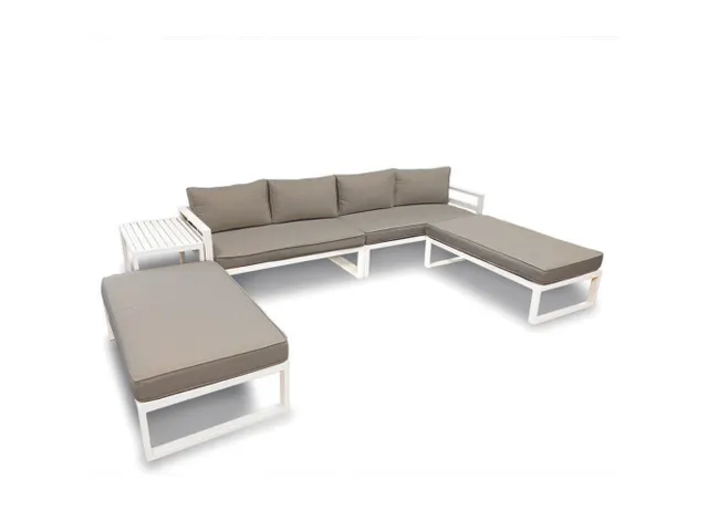 Loungeset aluminium Wit/Grijs 8-zits tuinset met bijzettafel