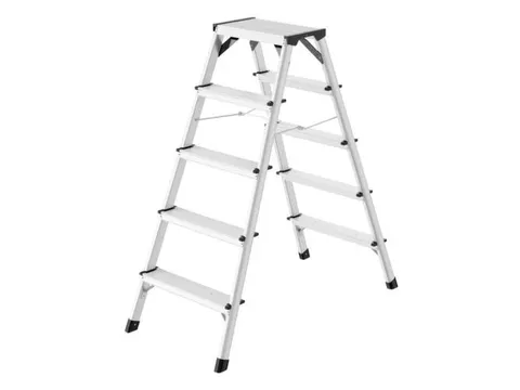 Dubbele Ladder,Beide Zijden,2X5Geribbelde Treden,Aluminium