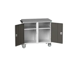 montagetafel HxBxD 980x1050x600mm linoleumblad 2 kasten front RAL7035 - 1