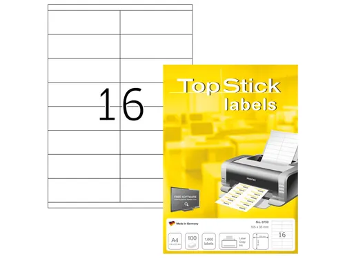 Etiketten universele labels A4 permanent 105x35mm Wit 1600 stuks