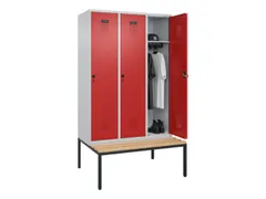 locker met bank,HxBxD 2120x1200x815mm,3vak,vak B 400mm,draaigrendel