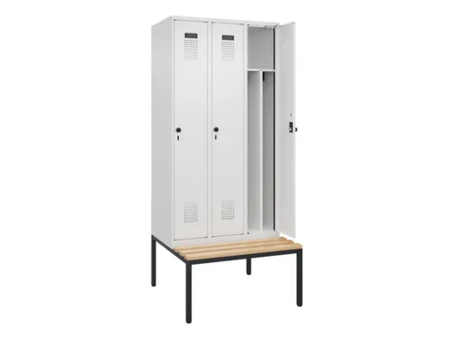 locker met bank,voor scheiding van kleding,HxBxD 2120x900x815mm,3vak
