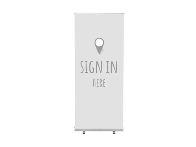 Roll-Banner 85x200 complete set met print "Sign In Here" Grijs