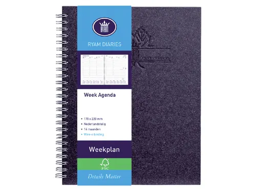 Agenda 2027 Ryam Weekplan Wire-o 7dagen/2pagina's zwart