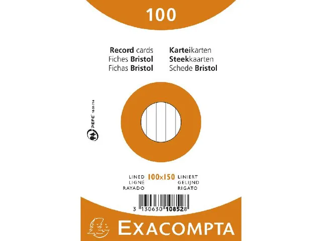 Pk 100 Cards 100X150 Asst Lined