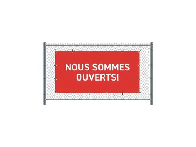 Hekwerkbanner 200x100 cm Rood met Franstalige Print Ouvert