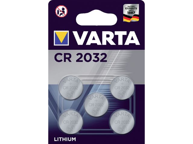 Batterij Varta knoopcel CR2032 lithium blister à 5 stuks | VoordeligeBatterijen.nl