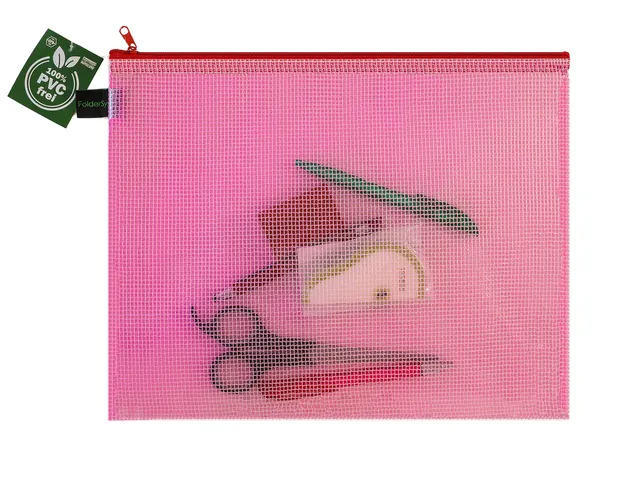 etui A4 PVC-vrij rood transparant met ritssluiting