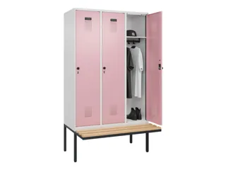 locker met bank,HxBxD 2120x1200x815mm,3vak,vak B 400mm,draaigrendel - 1
