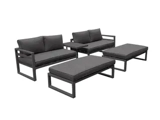 Loungeset aluminium Zwart/Antraciet 8-zits tuinset met bijzettafel - 1
