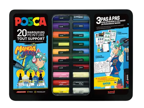 Paintmarker Uni POSCA Manga Hero assorti koffer 20 stuks