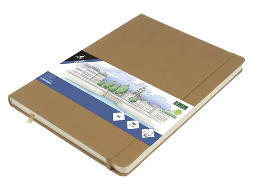 Schetsboek Kangaro A4 taupe PU HC 80 vel 140gr roomwit met elastiek en