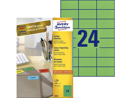Gekleurd Etiket Avery Zweckform 70x37mm Groen 2400 stuks