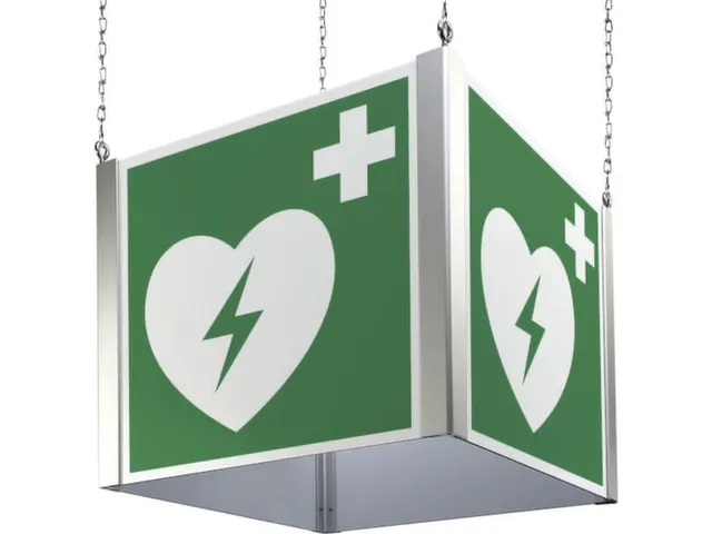 Panneau cubique issues de secours défibrillateur externe automatique