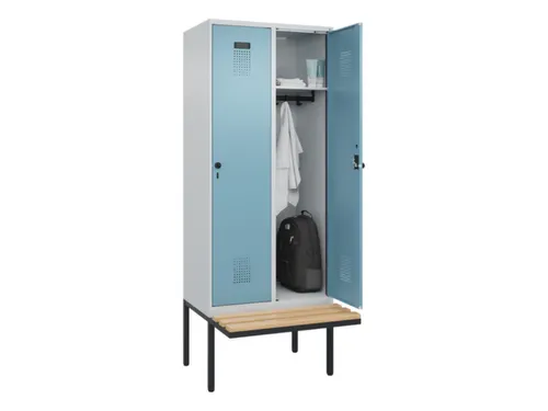 locker met bank,HxBxD 2120x800x815mm,2vak,vak B 400mm,draaigrendel