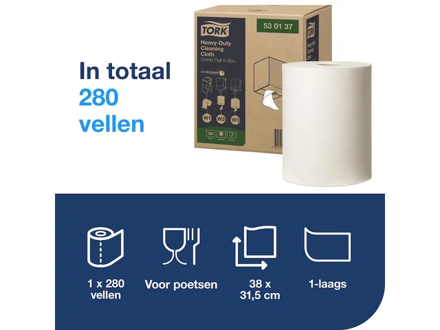Tork 530137 W2 Premium Heavy-Duty Poetsdoek 1-laags 106m