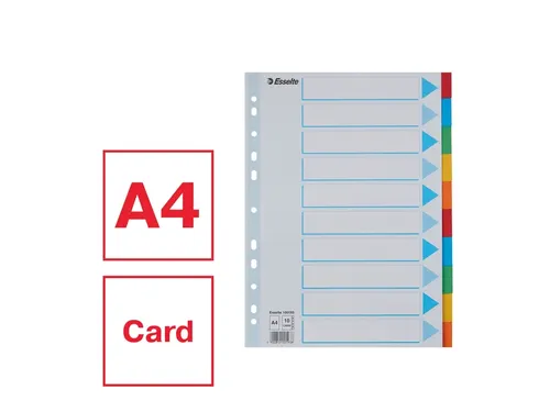 Tabbladen Esselte A4 11-gaats Karton 10-delig Assorti