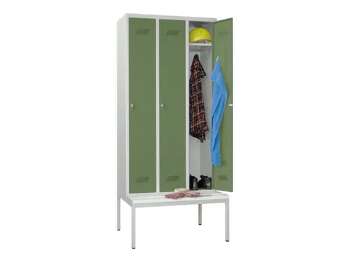 locker met bank,HxBxD 2150x900x500mm,3vak,RAL7035,front RAL6011