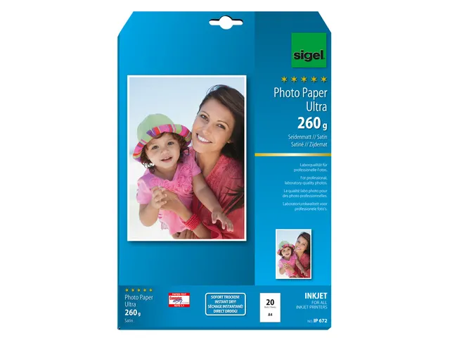 Inkjetfotopapier Sigel A4 Ultra 260 Gram Superwit 20 Vel Z