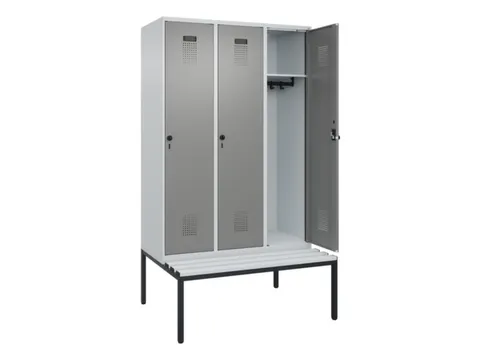 locker met bank,HxBxD 2120x1200x815mm,3vak,vak B 400mm,draaigrendel