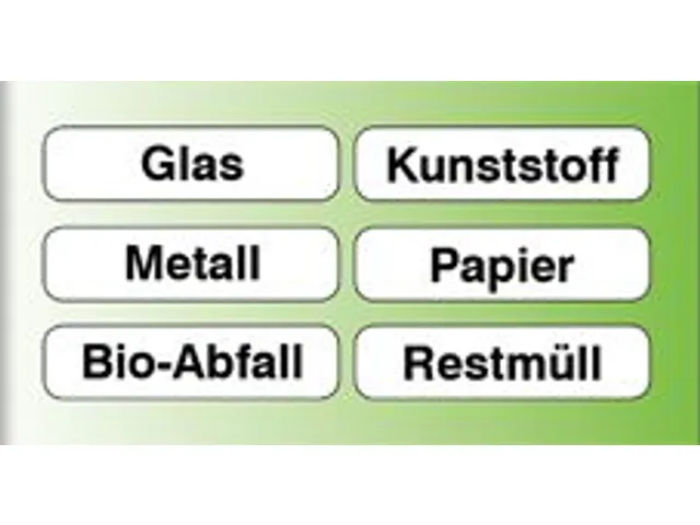 stickerset,v. afvalverzamelaar,6xtekst,Glas,Kunststof,Metaal,Papier