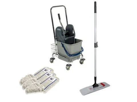 Dweilwagenset,Emmer 1X27L Blauw,Mophouder,3Moppen,Mopwringer