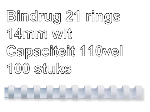 Bindrug Fellowes 14mm 21-rings A4 wit 100stuks