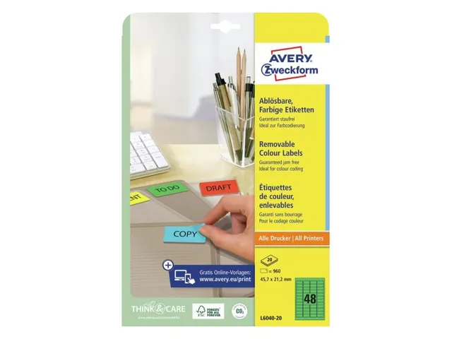 Gekleurde etiketten Avery Zweckform 45.7x21.2mm Groen 960 stuks