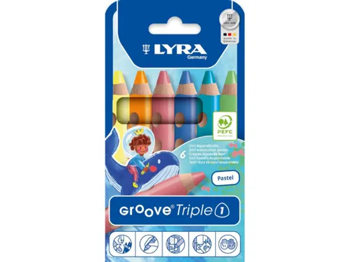 Kleurpotlood LYRA Groove Triple One extra dik set à 6 pastelkleuren