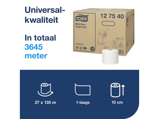 Toiletpapier Tork Mid-size T 6 universeel 1-laags 135m wit 127540