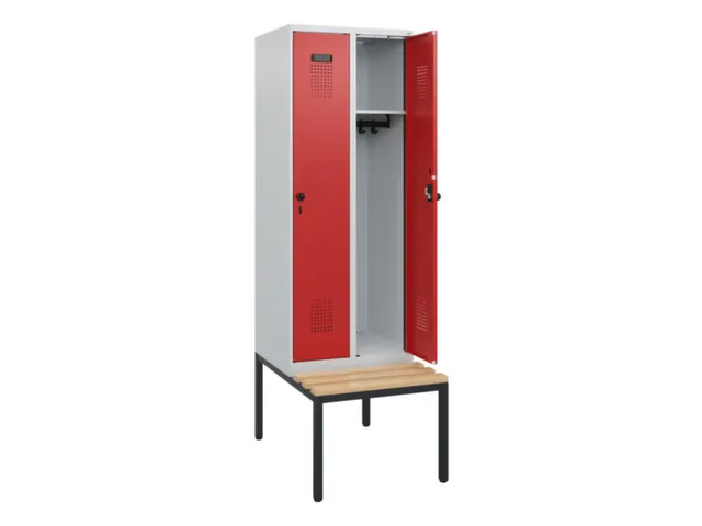 locker met bank,HxBxD 1950x600x815mm,2vak,vak B 300mm,draaigrendel