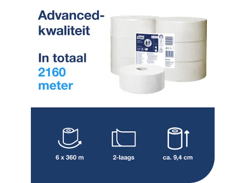 Toiletpapier Tork 120272 T1 Jumbo 2-laags Wit Advanced