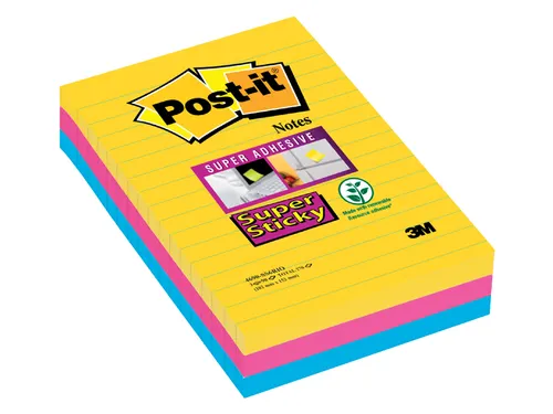 Memoblok 3M Post-it 4690 Super Sticky 101x152mm lijn Rio Assorti