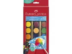 Waterverfdoos Faber-Castell 21 kleuren (diameter 24mm) incl. penseel